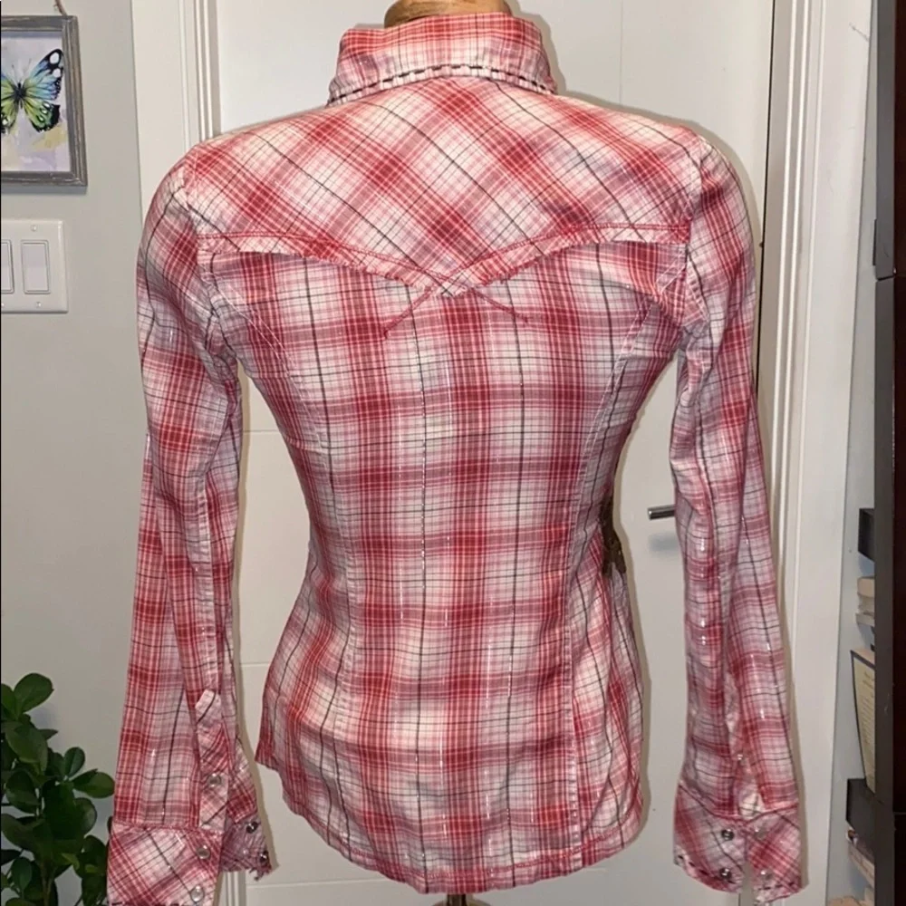 Guess Y2K Pink Plaid Button Up Top NWT - Picture 5 of 7